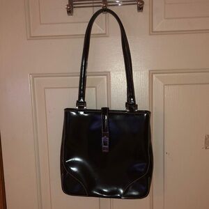 Guess Black Glossy Shoulder Bag with Structured Design